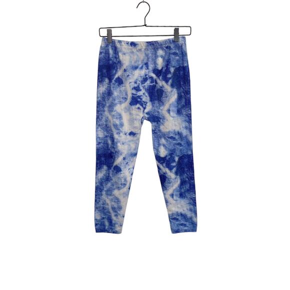 Unbranded Pants - Base Layer Pants Womens L/XL Leggings Blue/Off-White Abstract Pattern 20” Inseam